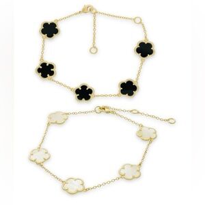 Flower 2-Piece 14K Goldplated, Mother Of Pearl & Oynx Bracelet Set